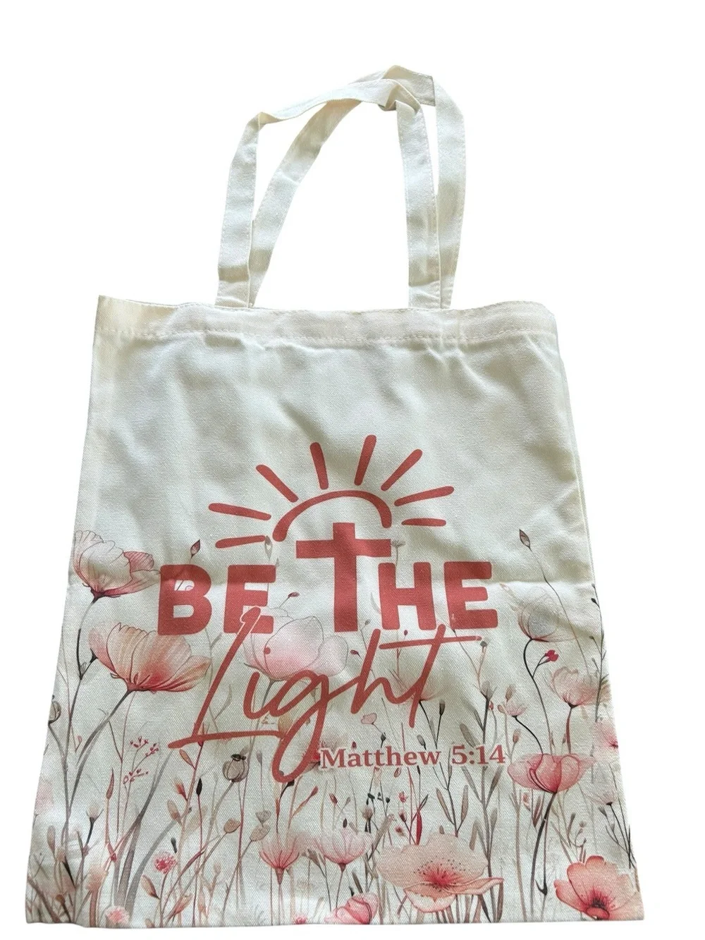 Be The Light Floral Canvas Tote Bag - Cream/Pink